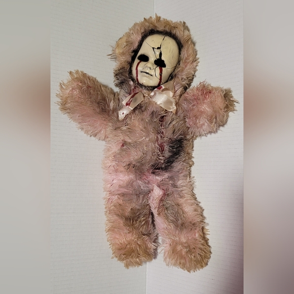 Vintage Creepy Doll Pink Teddy Bear ~ Ooak Bastet Handmade - Picture 2 of 4